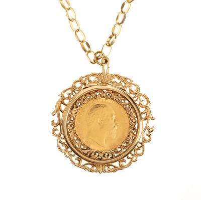 Lot 90 - EDWARD VII GOLD HALF SOVEREIGN ON CHAIN