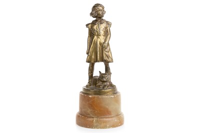 Lot 1370 - GEORGE HENRY PAULIN (1888-1962), BRONZED METAL FIGURE OF A YOUNG GIRL AND DOG