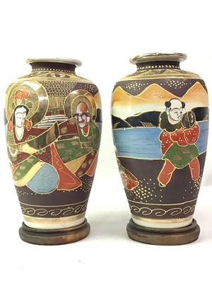 Lot 371 - PAIR OF JAPANESE SATSUMA VASES