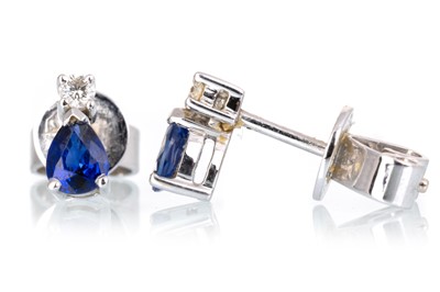 Lot 686 - PAIR OF SAPPHIRE AND DIAMOND EARRINGS