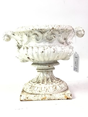 Lot 417 - PAIR OF CAST IRON MINIATURE GARDEN URN PLANTERS