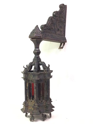 Lot 427 - VICTORIAN CAST IRON WALL SCONCE LANTERN