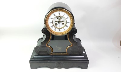 Lot 1035 - VICTORIAN BLACK SLATE MANTEL CLOCK