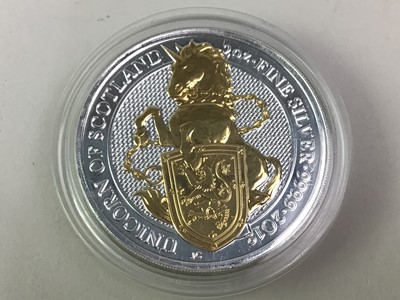 Lot 610 - QUEENS BEASTS UNICORN OF SCOTLAND TWO OUNCE SILVER FIVE POUND COIN