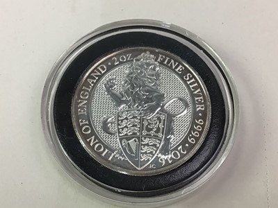 Lot 611 - 2016 QUEENS BEASTS LION OF ENGLAND TWO OUNCE SILVER FIVE POUND COIN