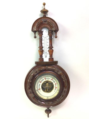 Lot 709 - LATE VICTORIAN BAROMETER WITH THERMOMETER