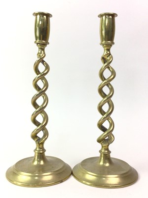 Lot 703 - PAIR OF BRASS OPEN SPIRAL CANDLESTICKS