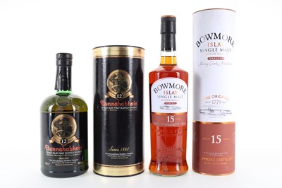 Lot 321 - BOWMORE 15 YEAR OLD DARKEST AND BUNNAHABHAIN 12 YEAR OLD