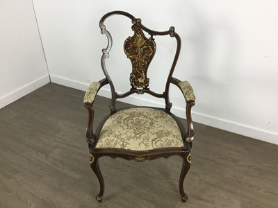 Lot 830 - EDWARDIAN MAHOGANY UPHOLSTERED ELBOW CHAIR