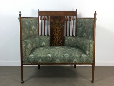 Lot 461 - IN THE MANNER OF SHAPLAND & PETTER, ART NOUVEAU MAHOGANY DRAWING ROOM SETTEE