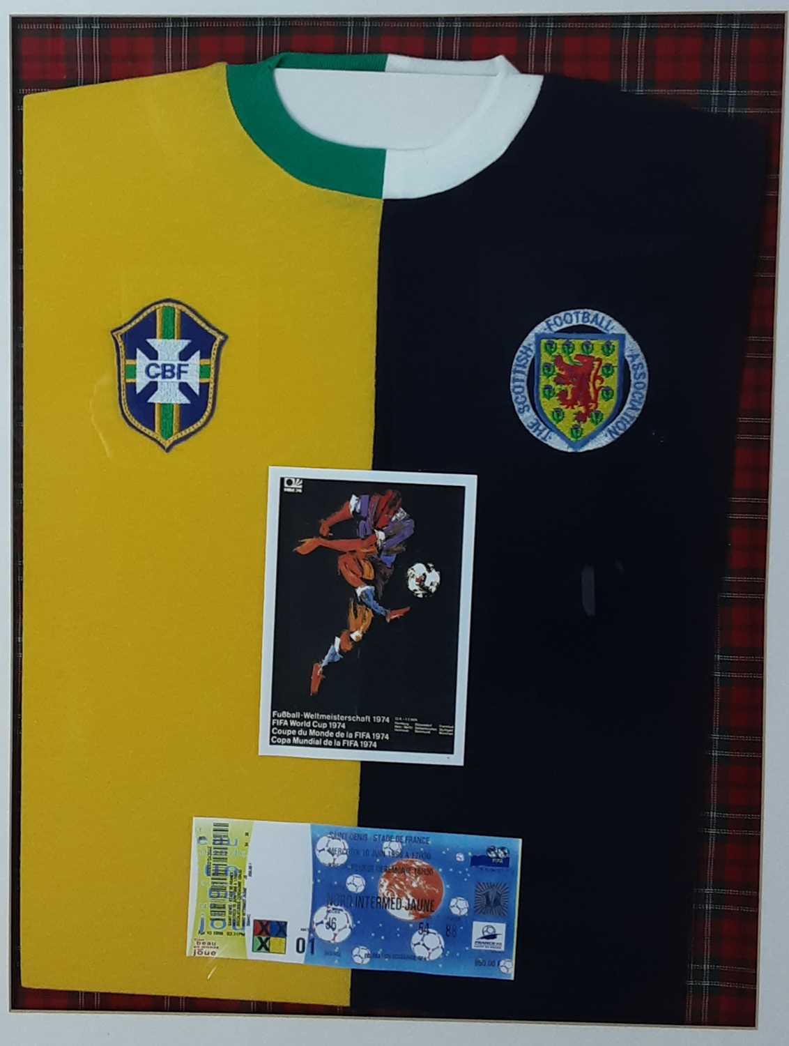 Lot 23 - FRAMED REPLICA FOOTBALL SHIRT AND PROGRAM DISPLAY