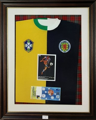 Lot 23 - FRAMED REPLICA FOOTBALL SHIRT AND PROGRAM DISPLAY
