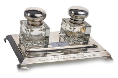 Lot 810 - GEORGE V SILVER INKWELL