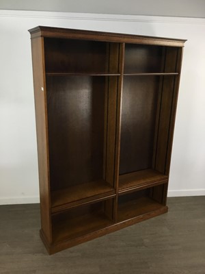 Lot 114 - OAK DOUBLE OPEN BOOKCASE