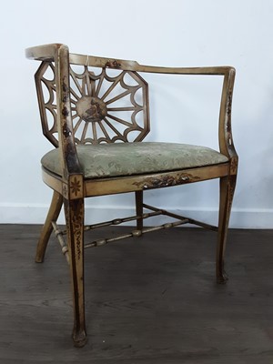 Lot 109 - JAPANNED WOOD ELBOW CHAIR