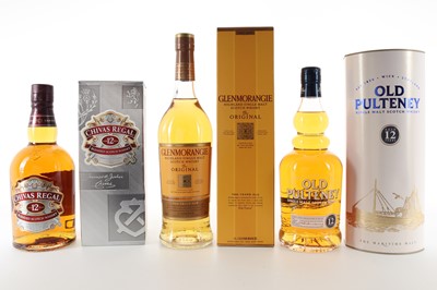 Lot 64 - OLD PULTENEY 12 YEAR OLD, GLENMORANGIE 10 YEAR OLD AND CHIVAS REGAL 12 YEAR OLD