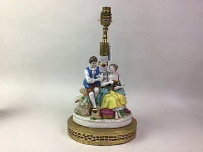 Lot 214 - PORCELAIN FIGURE GROUP TABLE LAMP