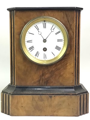 Lot 219 - EARLY 20TH CENTURY WALNUT EBONISED MANTEL CLOCK