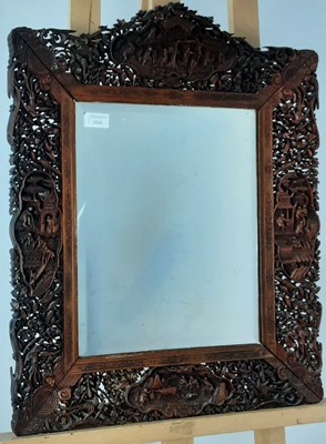 Lot 1214 - CHINESE HARDWOOD MIRROR