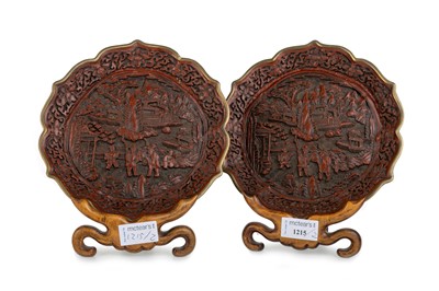 Lot 1215 - PAIR OF CHINESE CINNABAR DISHES