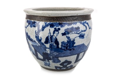 Lot 1223 - CHINESE BLUE AND WHITE CRACKLE GLAZE PLANTER