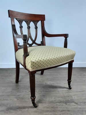 Lot 290 - MAHOGANY OPEN ELBOW CHAIR