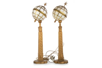 Lot 1410 - PAIR OF GILDED CAST METAL EMPIRE EXHIBITION COLUMN TABLE LAMPS