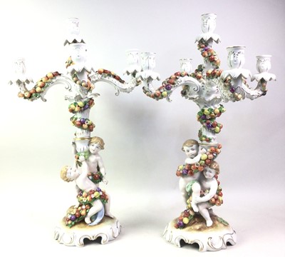 Lot 1413 - PAIR OF GERMAN PORCELAIN CANDELABRA