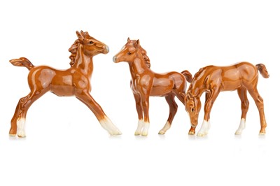 Lot 1455 - BESWICK, THREE FOAL FIGURES