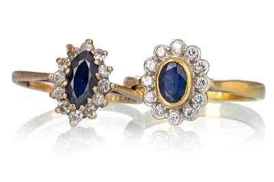 Lot 429 - TWO SAPPHIRE AND DIAMOND CLUSTER RINGS