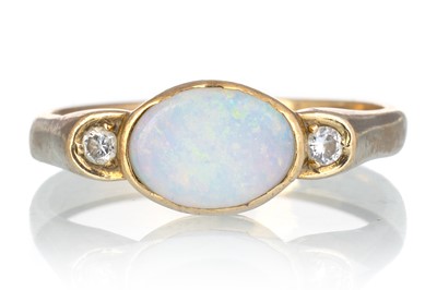 Lot 434 - OPAL AND DIAMOND THREE STONE RING