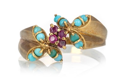 Lot 435 - TURQUOISE AND RUBY RING