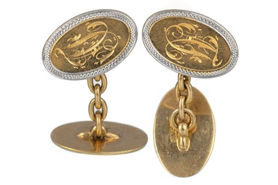 Lot 437 - PAIR OF EIGHTEEN CARAT GOLD AND PLATINUM CUFF LINKS