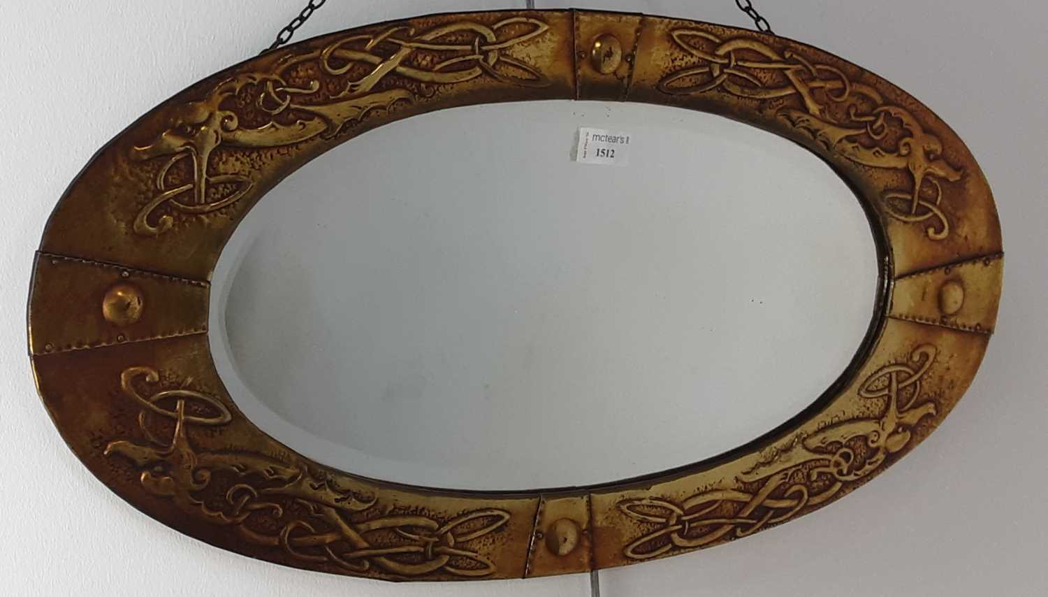 Lot 1497 - ARTS & CRAFTS BRASS OVAL WALL MIRROR