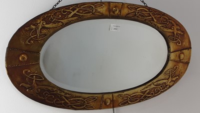 Lot 1497 - ARTS & CRAFTS BRASS OVAL WALL MIRROR