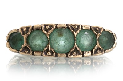 Lot 466 - EMERALD FIVE STONE RING