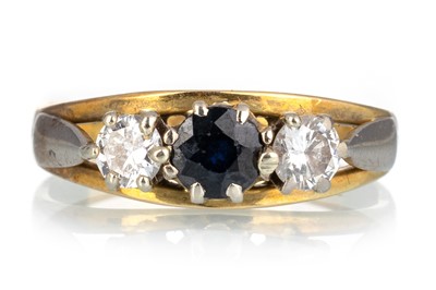 Lot 477 - SAPPHIRE AND DIAMOND THREE STONE RING