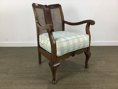 Lot 729 - PAIR OF WALNUT CANE BACK ARMCHAIRS