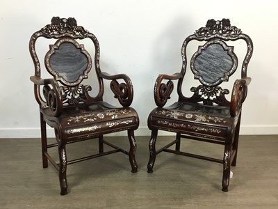 Lot 1235 - PAIR OF CHINESE HARDWOOD ARMCHAIRS