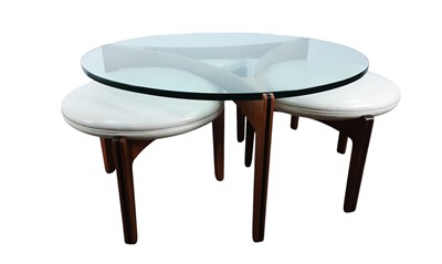 Lot SVEN ELLEKAER FOR CHRISTIAN LINNEBERG, COFFEE TABLE AND THREE NESTING STOOLS