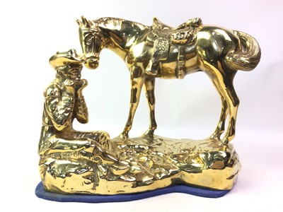 Lot 831 - BRASS SCULPTURE OF A HORSE AND COWBOY