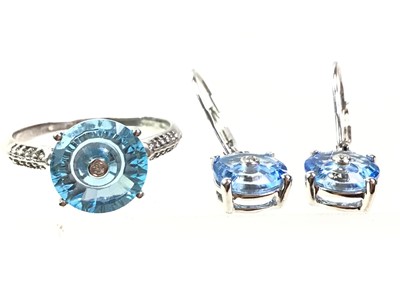 Lot 27 - TOPAZ RING AND PAIR OF EARRINGS