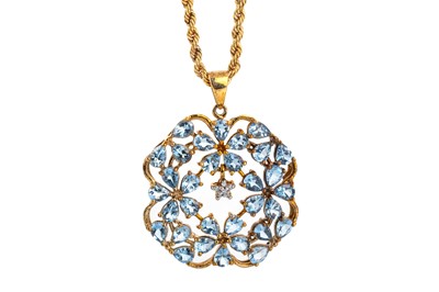 Lot 450 - AQUAMARINE AND DIAMOND PENDANT