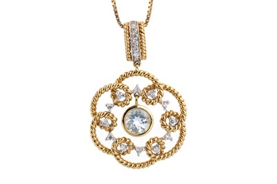 Lot 455 - AQUAMARINE AND DIAMOND PENDANT