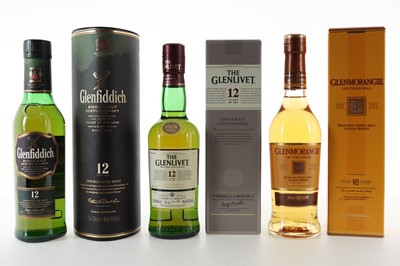 Lot 95 - 3 HALF BOTTLES - GLENFIDDICH 12 YEAR OLD, GLENLIVET 12 YEAR OLD AND GLENMORANGIE 10 YEAR OLD