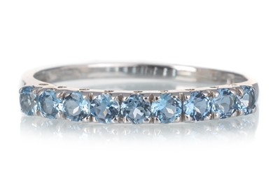 Lot 480 - AQUAMARINE HALF ETERNITY RING