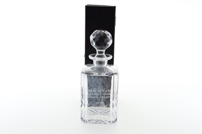 Lot 1770 - COLIN JACKSON OF RANGERS F.C., TESTIMONIAL CRYSTAL DECANTER PRESENTED TO MATCH OFFICIAL