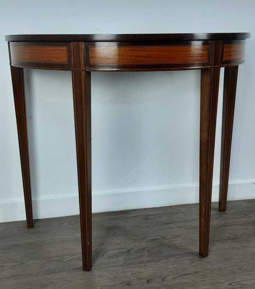 Lot 80 - INLAID MAHOGANY HALF MOON OCCASIONAL TABLE,