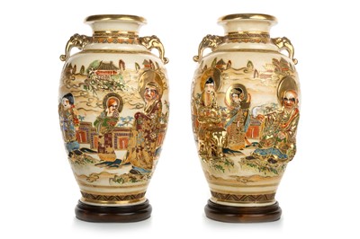 Lot 1253 - PAIR OF JAPANESE SATSUMA VASES