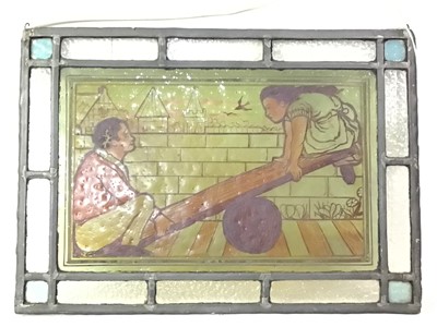 Lot 209 - PAINTED AND LEADED GLASS WINDOW